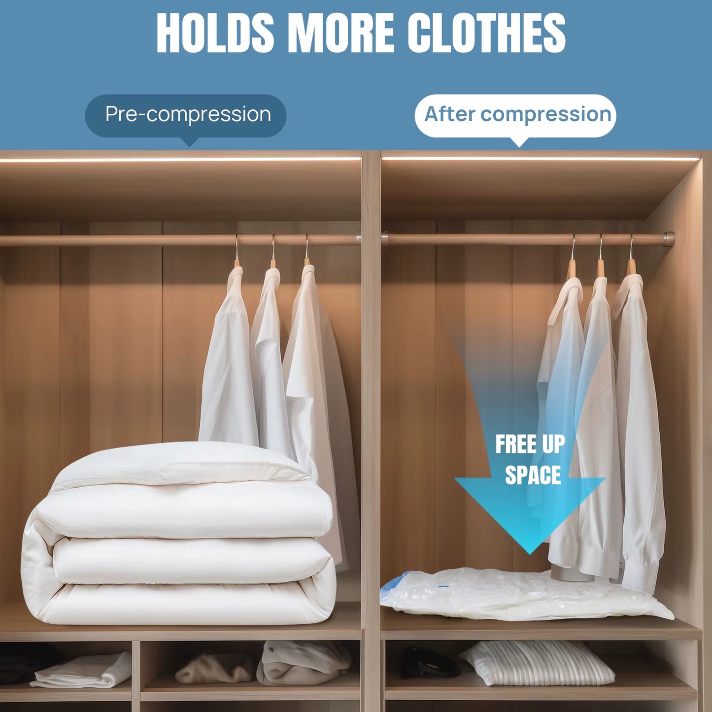 12Pack Vacuum Storage Bags, Space Saver Bags Compression for Comforters and Blankets, Sealer Clothes Travel Packing Organizer