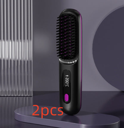 2 in 1 Straight Hair Comb Wireless Hair Straightener Brush Hair Fast Heating Portable Hot Curler USB Charging