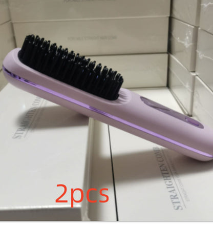 2 in 1 Straight Hair Comb Wireless Hair Straightener Brush Hair Fast Heating Portable Hot Curler USB Charging
