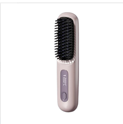 2 in 1 Straight Hair Comb Wireless Hair Straightener Brush Hair Fast Heating Portable Hot Curler USB Charging