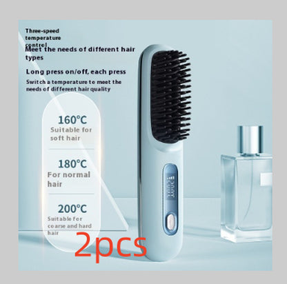 2 in 1 Straight Hair Comb Wireless Hair Straightener Brush Hair Fast Heating Portable Hot Curler USB Charging