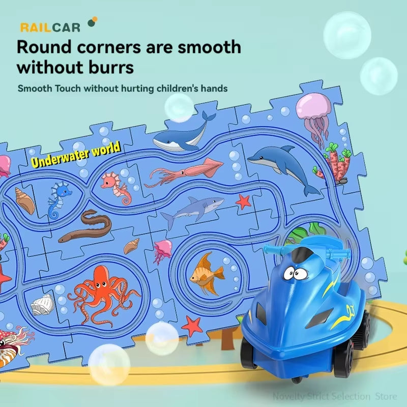 Puzzel Toy Set Rail Car DIY Assemble Jigsaw Flexible Railway Track Parent-Child Interaction Toy Electric Car Puzzle Toys Gifts