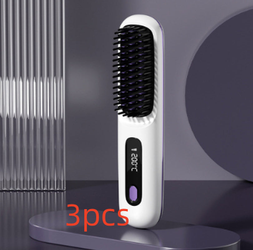 2 in 1 Straight Hair Comb Wireless Hair Straightener Brush Hair Fast Heating Portable Hot Curler USB Charging