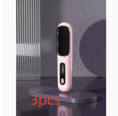 2 in 1 Straight Hair Comb Wireless Hair Straightener Brush Hair Fast Heating Portable Hot Curler USB Charging